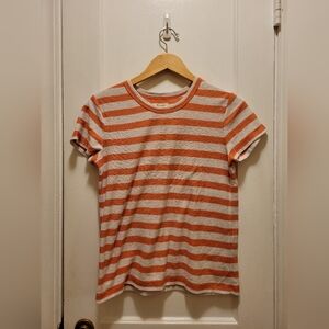 Madewell Women's Orange And White Striped Top Size M